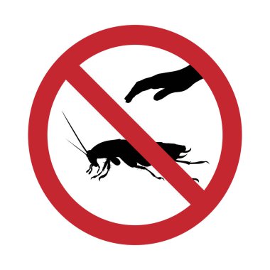 Beyaz arka plandaki hamamböceği izine dokunmayın. Yasaklamanın sembolü.