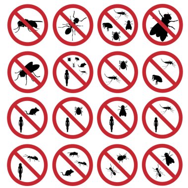 Koleksiyonun vektör silueti beyaz arkaplanda böcek izi yok. Sinir bozucu böcek ve korunmanın sembolü.