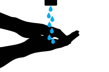 Ellerin silueti beyaz arka planda suyla yıkanır. Sağlıklı ve hijyenin sembolü..