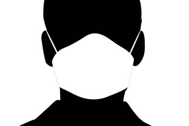 Beyaz arka planda tıbbi maskeli isimsiz bir adamın vektör silueti. Sağlıklı ve hastalığın sembolü. Koronavirüs tehlikesi.