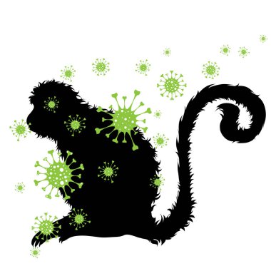 Beyaz arka plana bakteri saçan maymun silueti. Hastalık tehlikesinin sembolü.