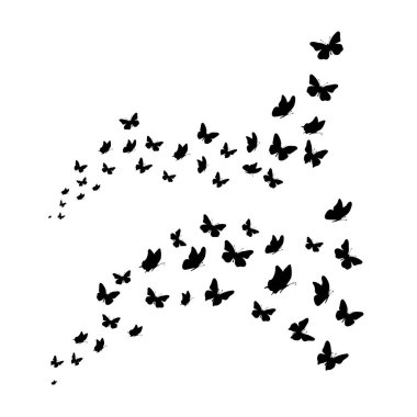 Beyaz arka planda kelebek silueti seti. Doğanın ve böceğin sembolü.