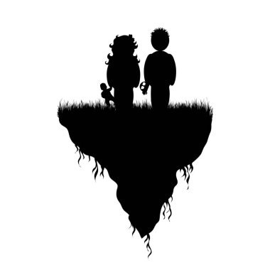 Beyaz arka planda çocukları olan bir toprak parçası. Doğanın ve gezegenin sembolü.