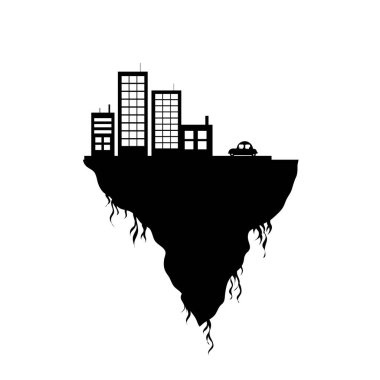 Beyaz arka planda şehir olan bir toprak parçası. Doğa ve çevrenin sembolü.