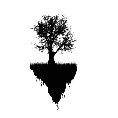 Beyaz arka planda ağaç olan toprak parçasının vektör silueti. Doğanın ve gezegenin sembolü.
