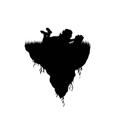 Beyaz arka planda okuma çocuğu olan bir toprak parçası. İnsanların ve gezegenin sembolü..