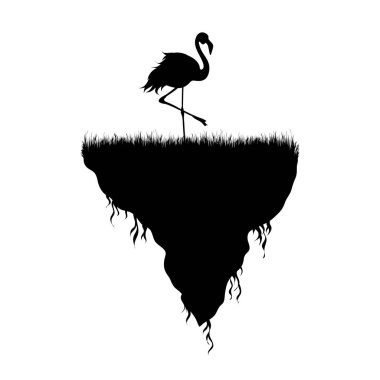 Beyaz arka planda flamingo olan bir toprak parçası. Doğanın ve gezegenin sembolü.