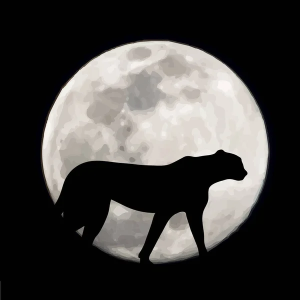 有月亮背景的猎豹的矢量轮廓 夜晚的象征 — 图库矢量图片#