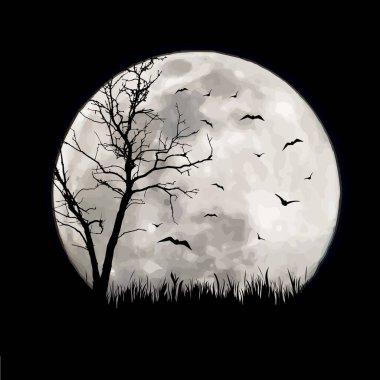 Ay geçmişi olan ormanın vektör silueti. Gecenin sembolü..