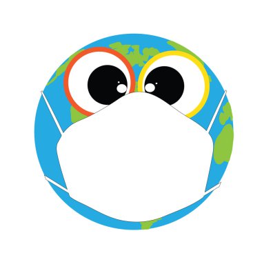 Beyaz arka planda tıbbi maskesi olan kürenin vektör silueti. Sağlıklı ve hastalığın sembolü. Koronavirüs tehlikesi.