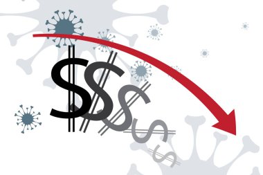 Dolar sembollü koronavirüsün yol açtığı ekonomik krizin temsili..