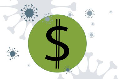 Dolar sembollü koronavirüsün yol açtığı ekonomik krizin temsili..
