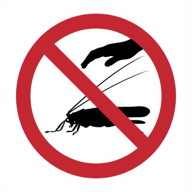 Beyaz arkaplandaki çekirge izine dokunmayın. Yasaklamanın sembolü.