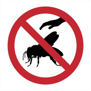 Beyaz arkaplandaki arı izine dokunmayın. Yasaklamanın sembolü.