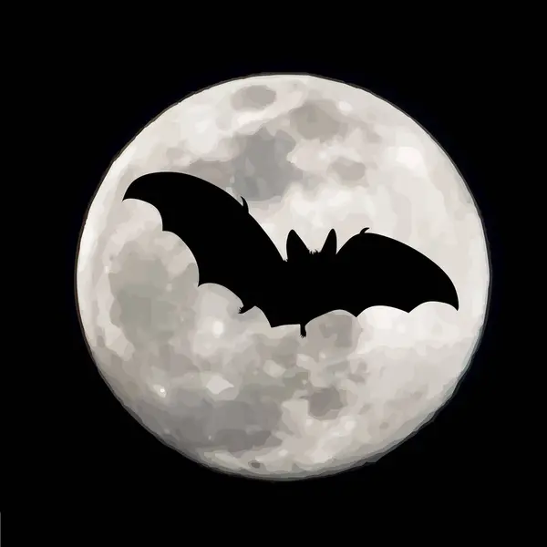 Vektorsilhouette Einer Fliegenden Fledermaus Auf Mond Hintergrund Symbol Der Nächtlichen — Stockvektor