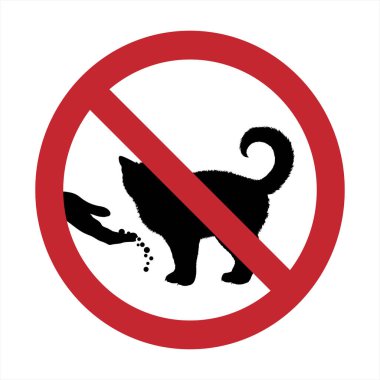Beyaz arka planda kedi izi bırakmamak için vektör silueti. Hayvanlarla yasağın sembolü.