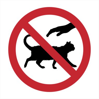 Beyaz arkaplandaki kedi izine dokunmayın. Hayvanlarla yasağın sembolü.