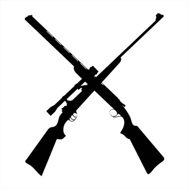 Avlanmanın sembolü gibi çapraz silahların vektör silueti. Ordu ve keskin nişancı logosu.