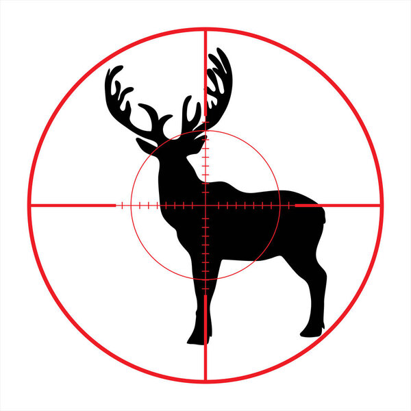 Векторный силуэт оленя в прицеле винтовки во время охоты. Лесные существа в фокусе.