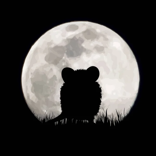 月球背景下老鼠的矢量轮廓 夜晚和田野动物的象征 — 图库矢量图片#