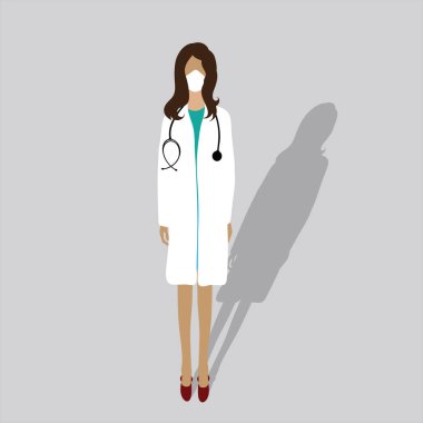 Tıbbi maskeli bir doktorun resmi. Covid-19 ve hastanenin sembolü..