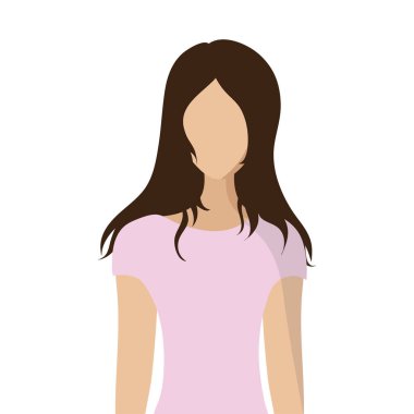 Uzun saçlı bir kadın tasviri. Beyaz arka planda kişisel avatar. İnsanların sembolü.