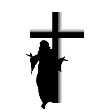 Beyaz arka planda haç çizilmiş İsa 'nın tasviri. Din ve Hıristiyanlığın sembolü.