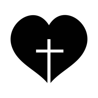 Beyaz arka planda haç olan bir kalp tasviri. Din ve Hıristiyanlığın sembolü.