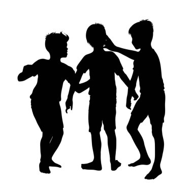 Beyaz arka planda zorba çocukların vektör silueti. Şiddet ve istismarın sembolü.