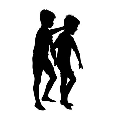 Beyaz arka planda zorba çocukların vektör silueti. Şiddet ve istismarın sembolü.