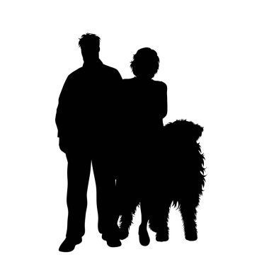 Aile ile köpek beyaz arka plan üzerinde vektör silüeti.