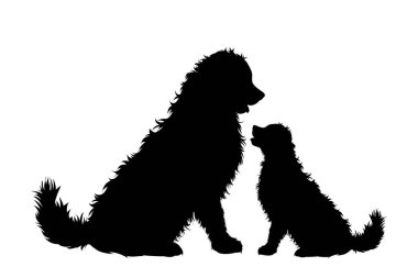 Beyaz arka planda iki köpeğin vektör silueti. Evcil hayvanın sembolü.
