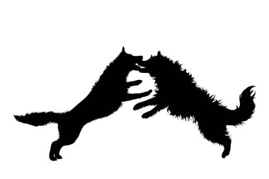 Beyaz arka planda iki köpeğin vektör silueti. Evcil hayvanın sembolü.