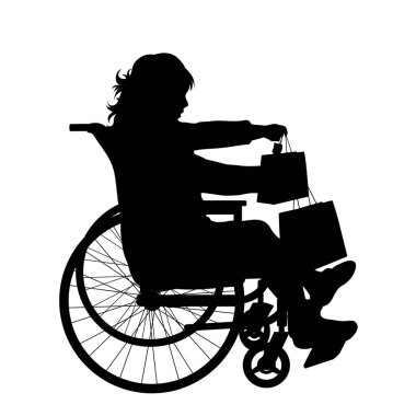 Tekerlekli sandalyede oturan beyaz fırında torba taşıyan kız silueti..