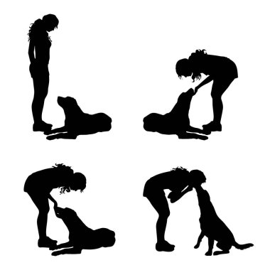 Köpeği beyaz arka planda olan bir grup vektör silueti. Labrador Toplayıcı Koleksiyonu.