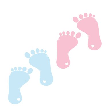 Beyaz arka planda çizgi film bebek ayakları siluetinin vektör çizimi. Anneliğin sembolü.