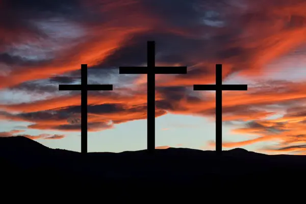 Εικονογράφηση Ενός Σταυρού Στο Ηλιοβασίλεμα Σύμβολο Του Χριστιανισμού Και Της — Φωτογραφία Αρχείου