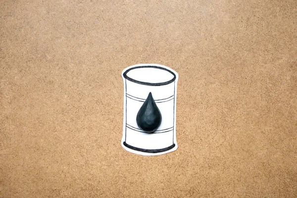 Oil barrel with 3d oil drop sign. Hand drawn concept of fossil fuel trade, oil market.