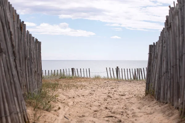 Entrance Beach Wooden Fence View Sea Horizon Footpath Empty Beach — Stock Photo, Image
