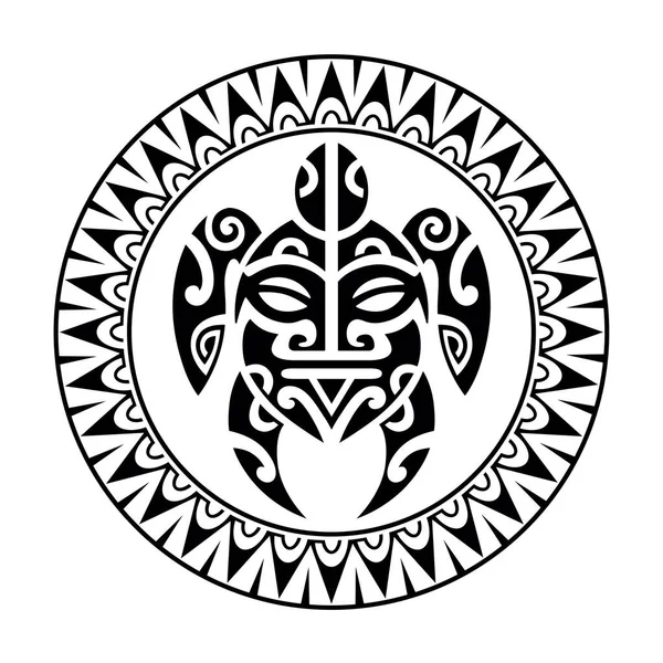 Zeeschildpad Geometrische Ronde Cirkel Ornament Maori Stijl Tattoo Schets Zwart — Stockvector