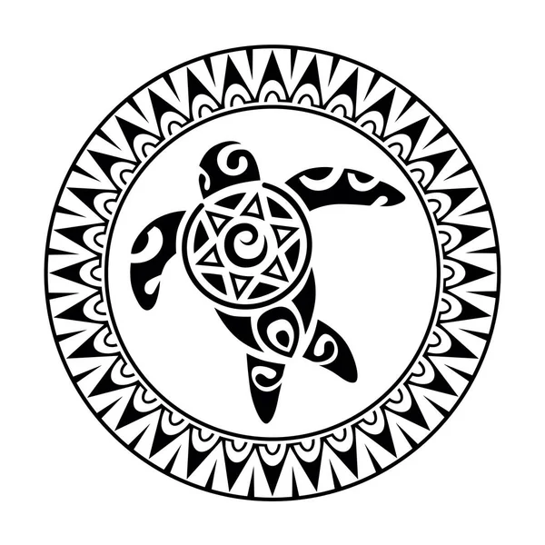 Tartaruga Marina Geometrico Cerchio Rotondo Ornamento Stile Maori Disegno Del — Vettoriale Stock