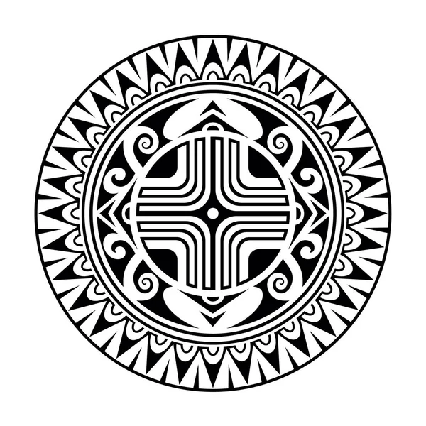 Tatouage Rond Style Maori Ornement Géométrique Noir Blanc — Image vectorielle