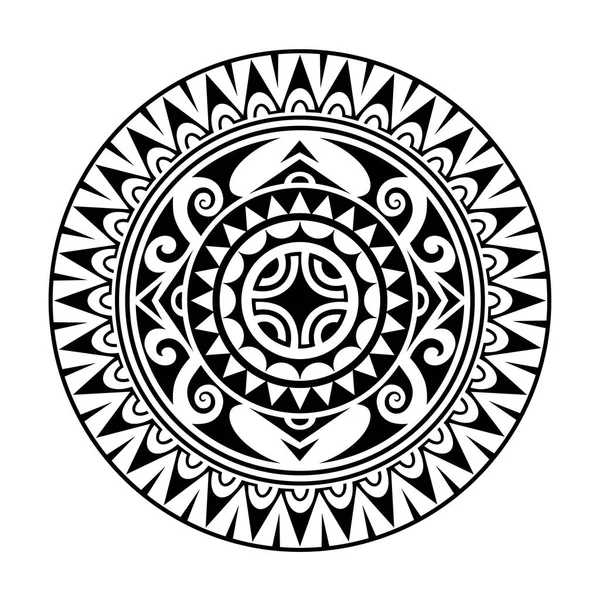 Yuvarlak Dövmeli Geometrik Süs Maori Tarzı Siyah Beyaz — Stok Vektör