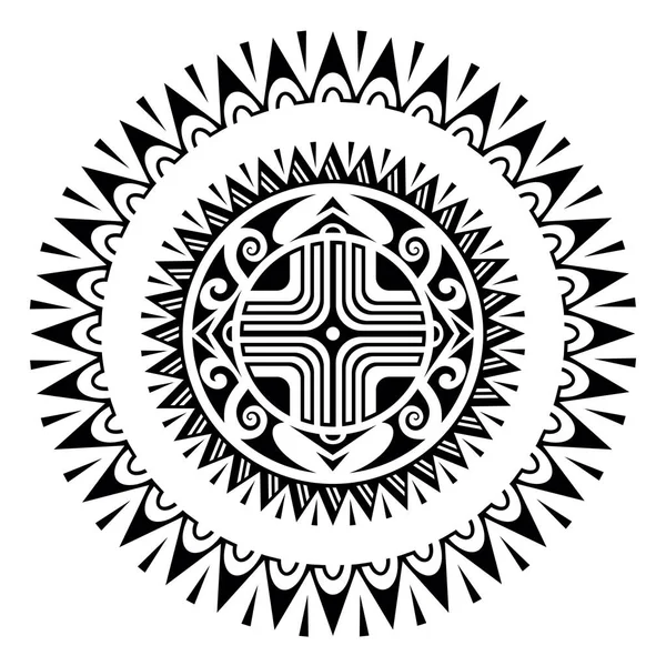 Tatouage Rond Style Maori Ornement Géométrique Noir Blanc — Image vectorielle