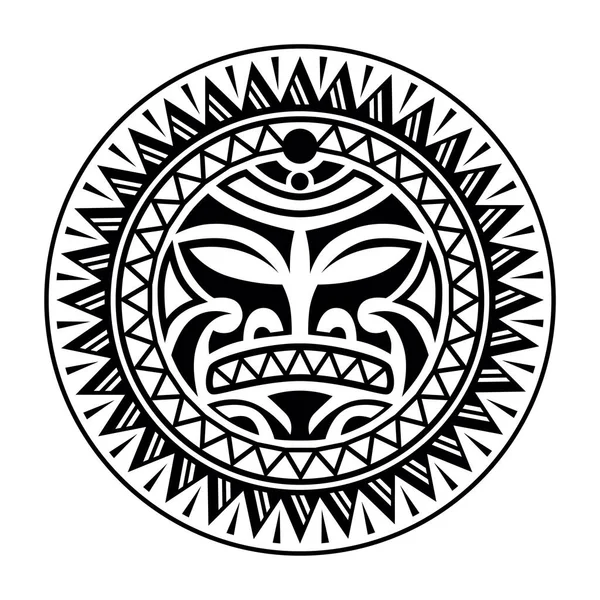 Ronde Tatoeage Ornament Met Zon Gezicht Maori Stijl Afrikaanse Azteken — Stockvector