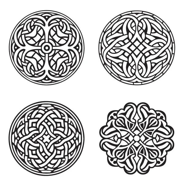 Celtic Ornament Circular Mandala Set Tattoo Viking Style Collection Adult — Stock Vector