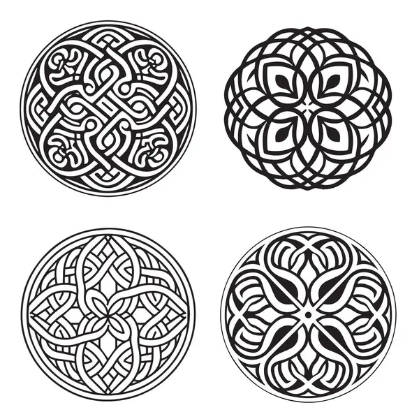 Keltische Ornament Ronde Ronde Mandala Set Tattoo Viking Stijl Collectie — Stockvector