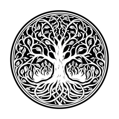 Celtic tree of life decorative Vector ornament, Graphic arts, dot work. Grunge vector illustration of the Scandinavian myths with Celtic culture. clipart