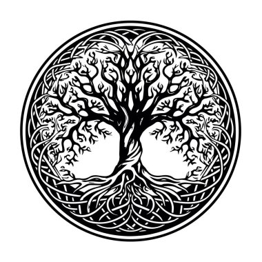 Celtic tree of life decorative Vector ornament, Graphic arts, dot work. Grunge vector illustration of the Scandinavian myths with Celtic culture. clipart