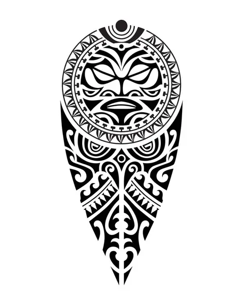 Boceto Tatuaje Estilo Maorí Para Pierna Hombro Con Cara Símbolos Vector De Stock
